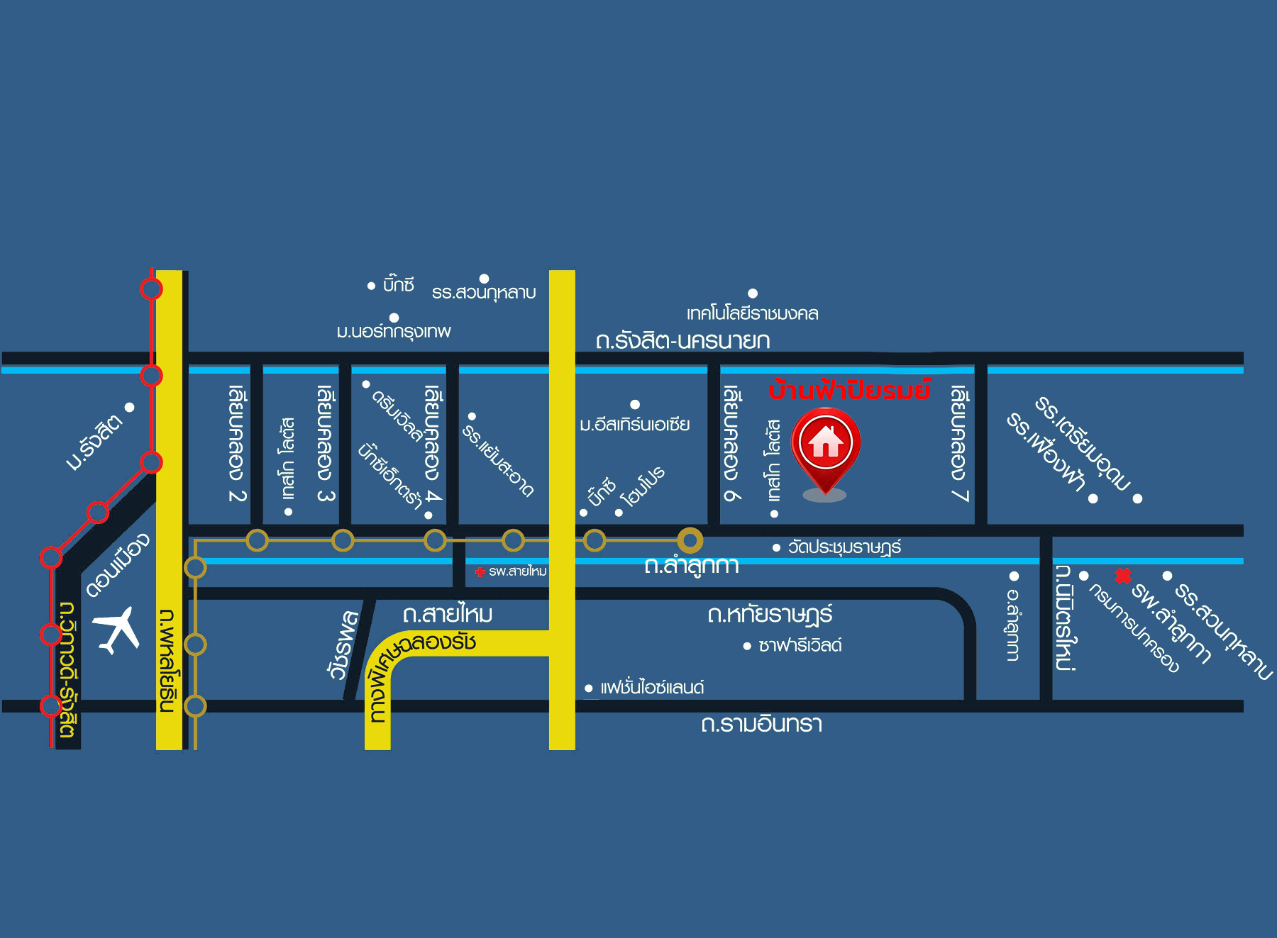 บ้านแฝดมือสองย่านปทุมธานี โครงการ บ้านฟ้าปิยรมย์ ลำลูกกาคลอง6 หลังมุม เนื้อที่ 38 ตร.ว. พื้นที่ใช้สอย 150 ตร.ม. ฟังก์ชัน 3 ห้องนอน 2 ห้องน้ำ ที่จอดรถ 1 คัน แถมฟรี! เครื่องปรับอากาศ บนทำเลแห่งการเดินทาง ใกล้รถไฟฟ้าสายสีเขียว "สถานีคูคต" และใกล้จุดขึ้นมอเตอร์เวย์ "บางปะอิน"